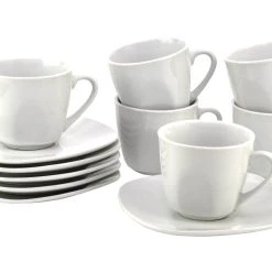 Null 6er Set Kaffeetasse 20cl Und Kaffeeuntertasse 14,5cm Palazzo - Aus Weißem Porzellan Mit Dekor-Kreisen In Grau Und Dunkelrot -coffee cup shop 97496af5 a836 45d9 8e55 717f6953e840 scaled