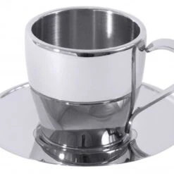 4x Contacto Espresso-/ Cappuccinotasse. Doppelwandig. Edelstahl. Volumen: 0.08 L. H: 6 Cm