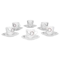 Null 6er Set Kaffeetasse 20cl Und Kaffeeuntertasse 14,5cm Palazzo - Aus Weißem Porzellan Mit Dekor-Kreisen In Grau Und Dunkelrot -coffee cup shop f23689ad dc53 490c b344 62e36e47becf